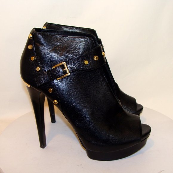 MICHAEL KORS BLACK LEATHER PEEP TOE BOOTIES 9.5 - Picture 1 of 8